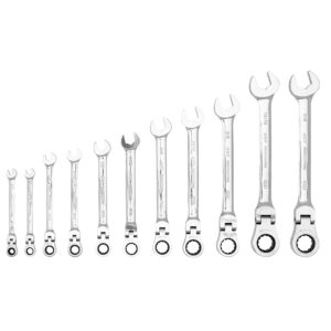 Jeu de clé combinée à cliquet et tête ovale articlée (11 pcs