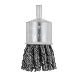 Brosse métallique 1-1/8" x 1/4" torsadé montée sur axe