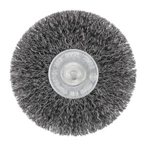 Brosse métallique 3 x 1/4" radiale ondulée montée sur axe de